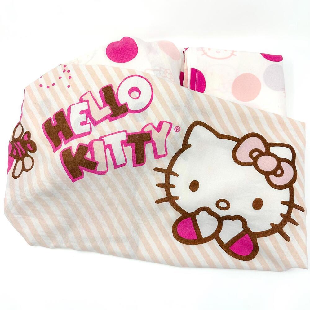 Sanrio Hello Kitty Sheet Set Pink Polka Dot Twin Bedding 2009 Pillowcase, Fitted